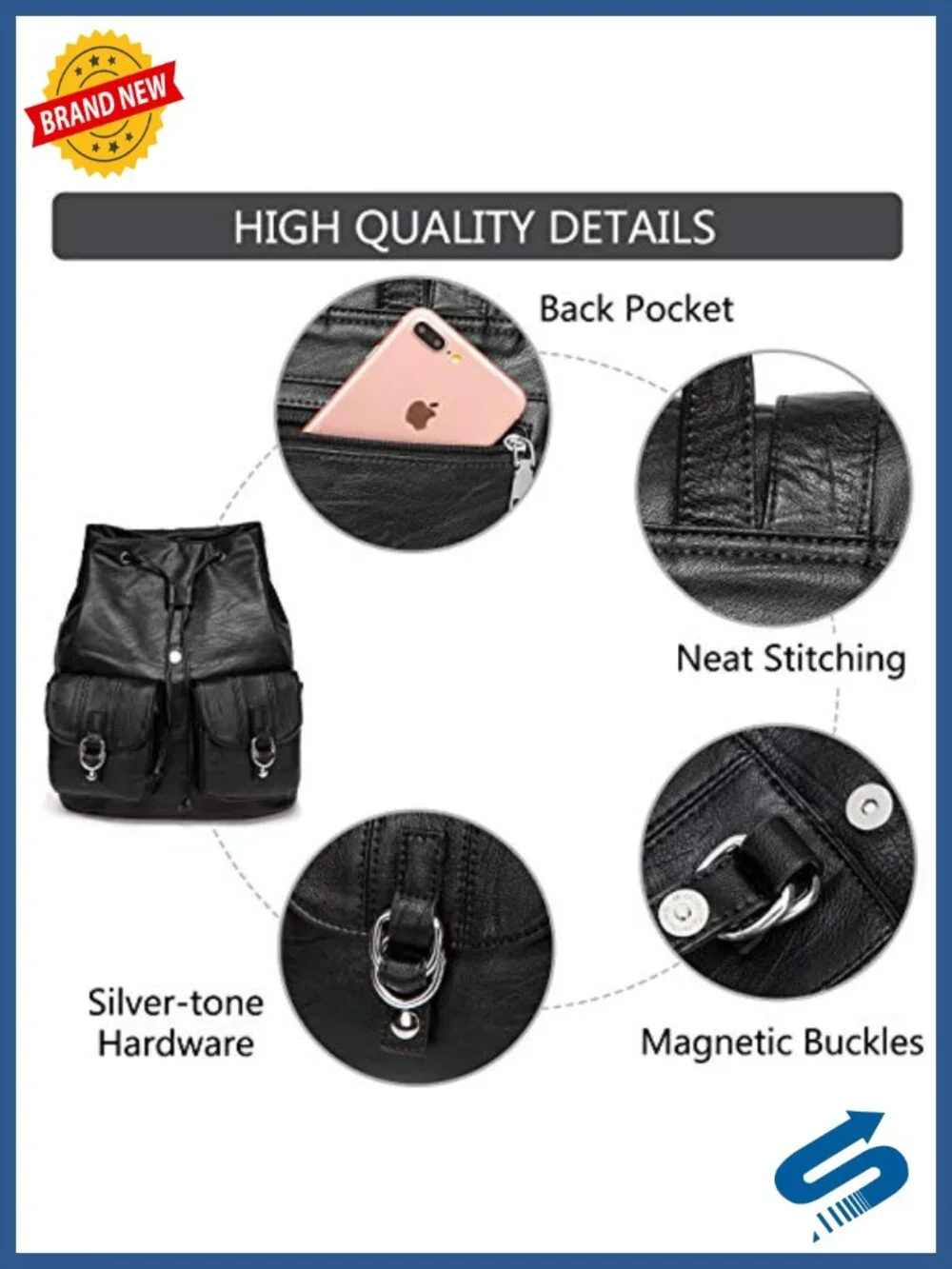 Faux Leather Buckle Flap Drawstring Backpack Purse with Two Front Pockets for